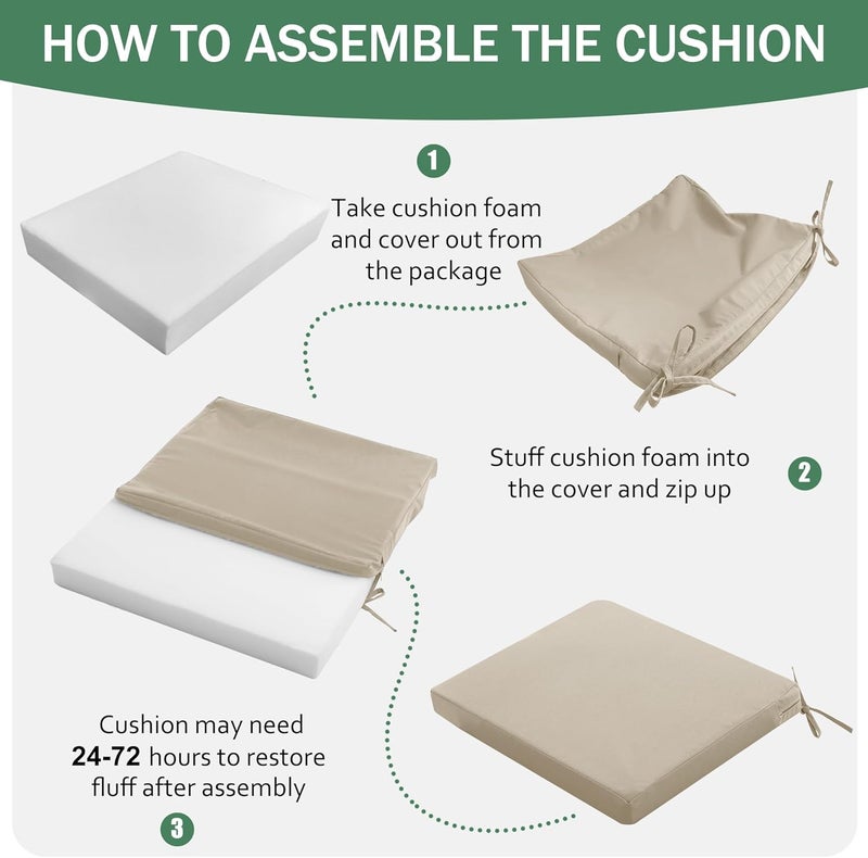 Summsun Outdoor Chair Cushions Set of 4: Waterproof & Fade Resistant Seat Cushion for Patio Furniture - 18.5 x 16 x 2 Inch Chair Pads with Ties and Hidden Zipper - Patio Chair Cushion Replacement, Beige - Image 3
